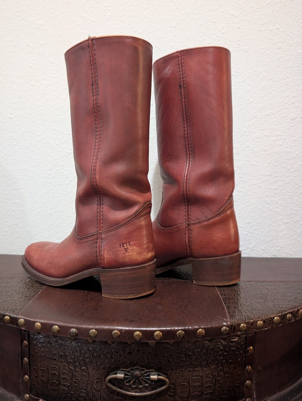 Vintage FRYE Campus Tall Leather Boots Brown Size 8 D Made in USA - Picture 7 of 16